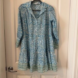 Chic Long Sleeve Blue and White Dress